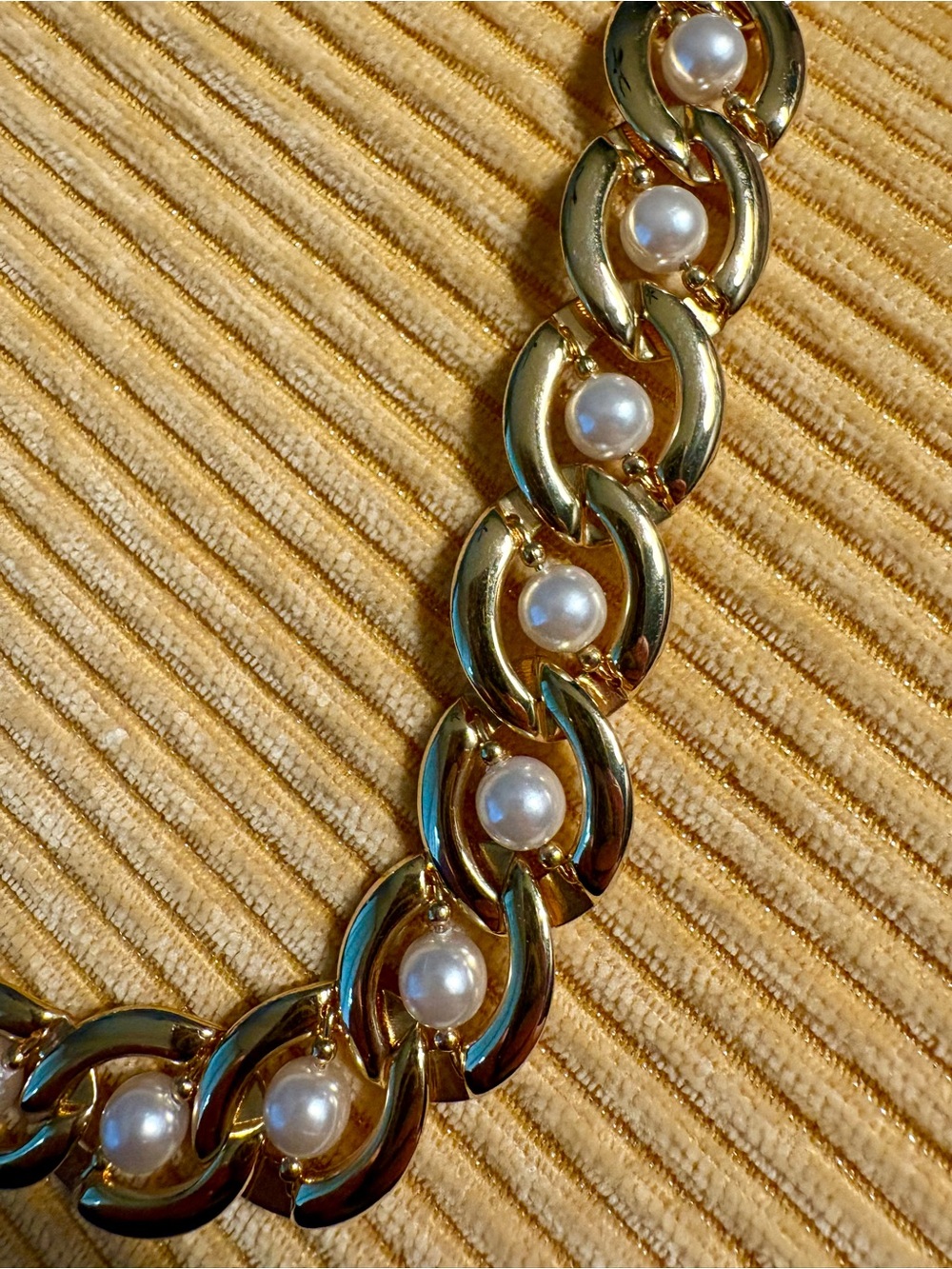 Gold Chain Necklace with White Pearls - Women Jewelry